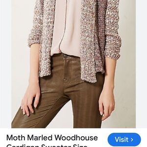 Moth Pink and Brown Cardigan Sweater with Marled Texture